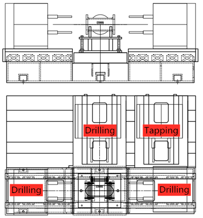 thiết kế máy khoan và taro tự động nhiều đầu thân valve