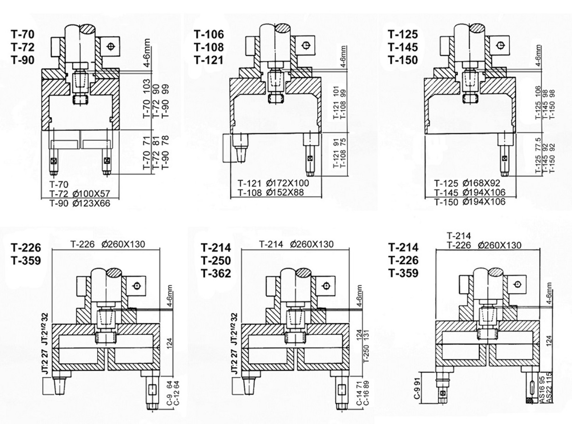Bản vẽ kích thước bộ khoan nhiều mũi Multiple spindle head dòng T