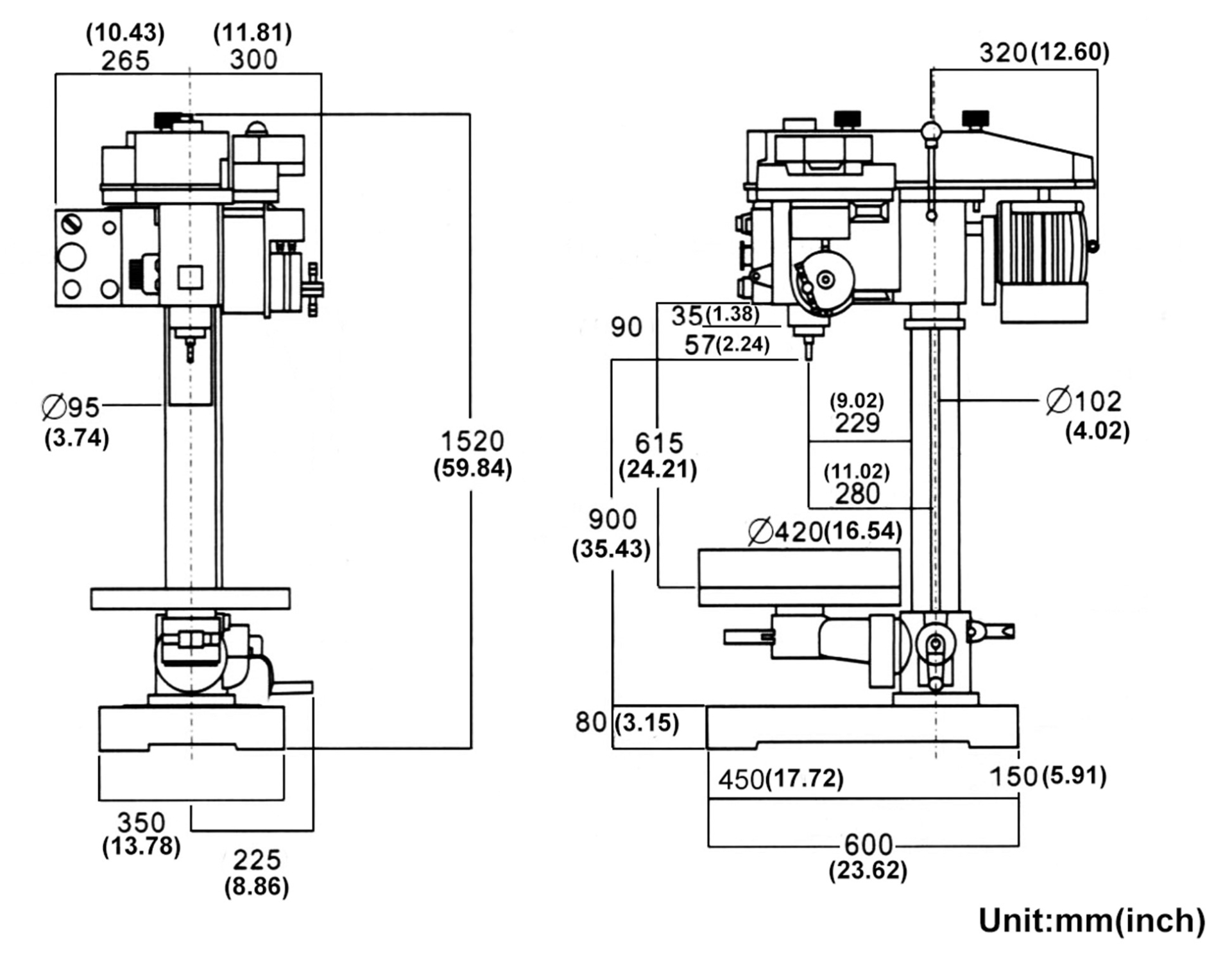 Bản vẽ kích thước máy taro tự động kiểu răng dòng HD-AT19
