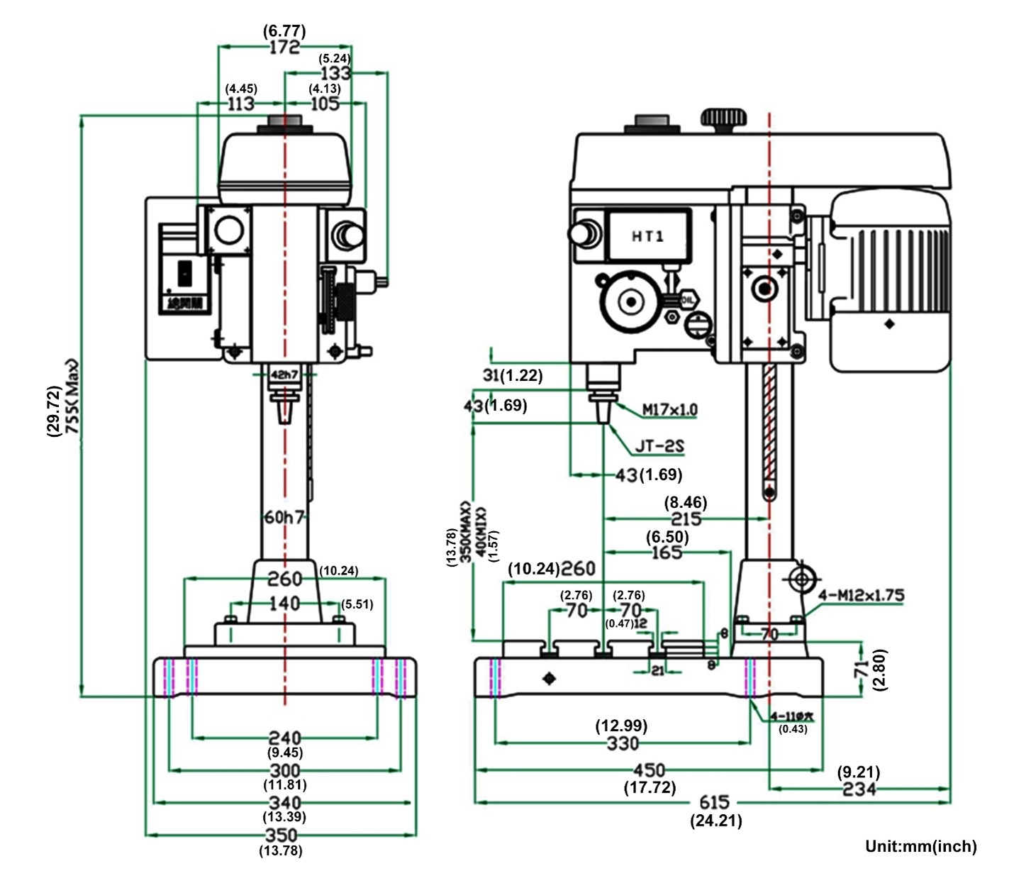 Bản vẽ kích thước máy taro tự động kiểu răng dòng HT1-203