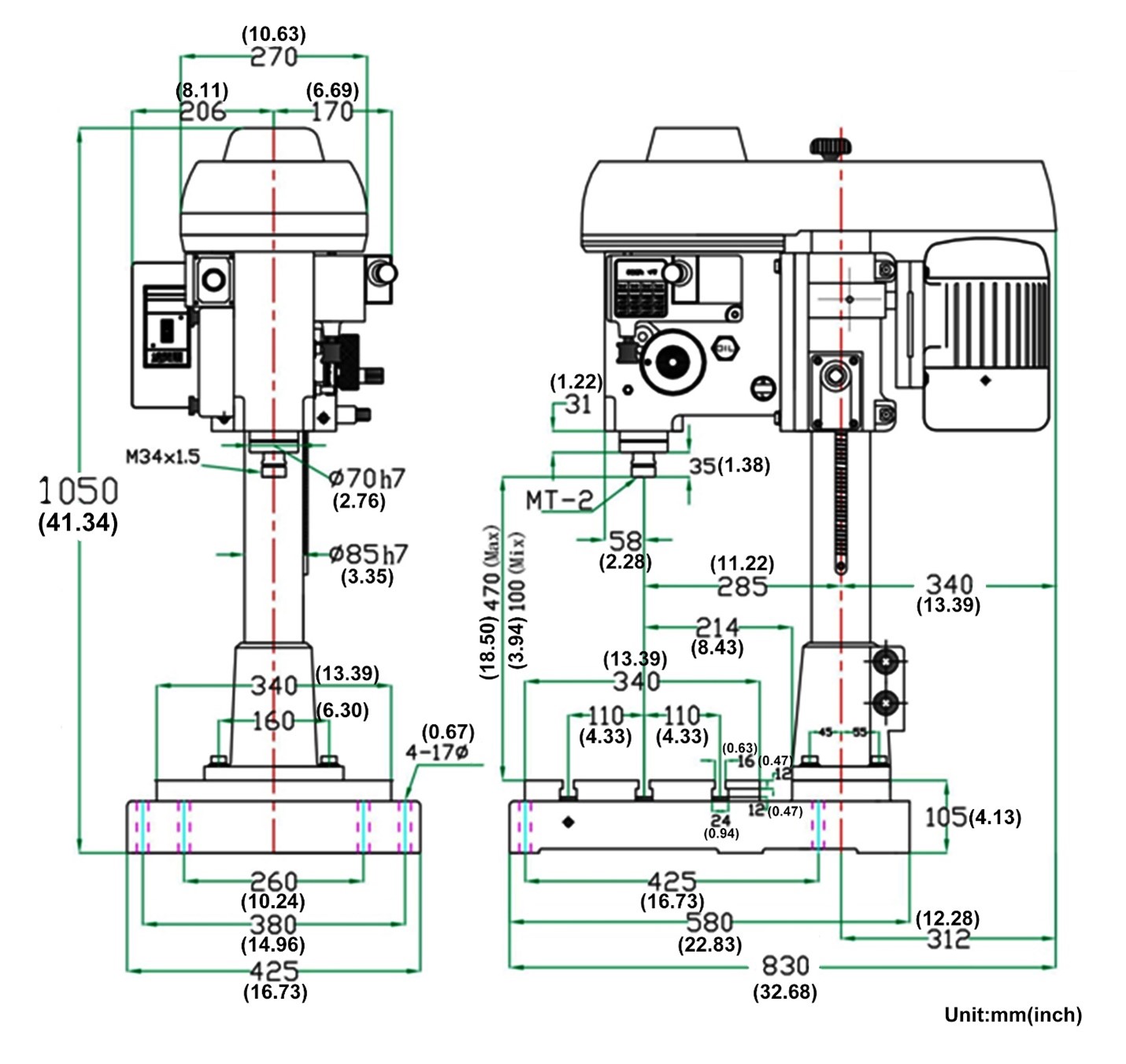 Bản vẽ kích thước máy taro tự động kiểu răng dòng HT3-231