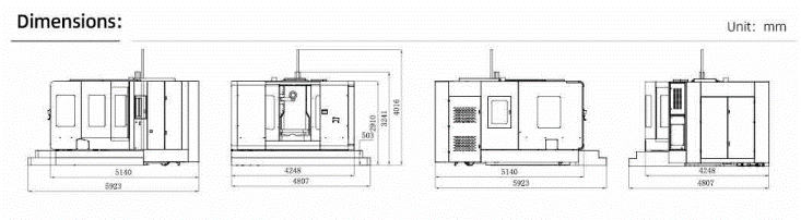 Kích thước máy phay ngang CNC KM125