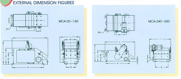 Sơ đồ kích thước bên ngoài máy tách từ Uni Magnetic MCA