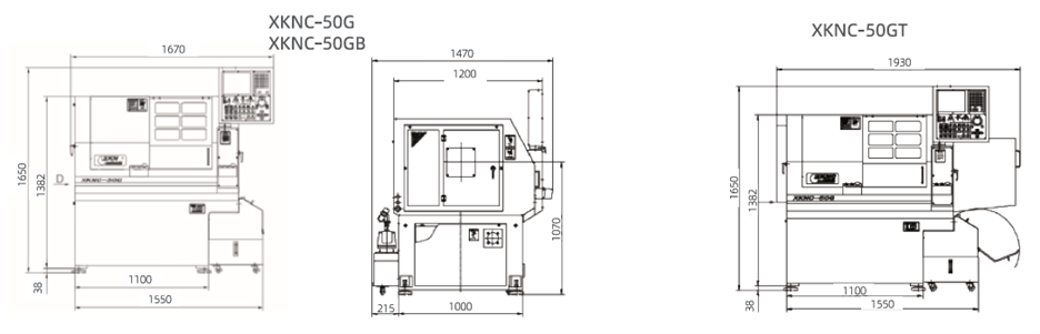 Kích thước máy của máy tiện CNC chính xác cao kiểu gang XKNC - Kitamura dòng XKNC-50