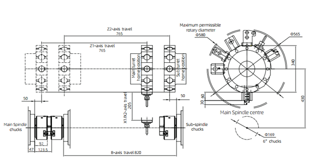 Sơ đồ máy tiện CNC TTX42-DB