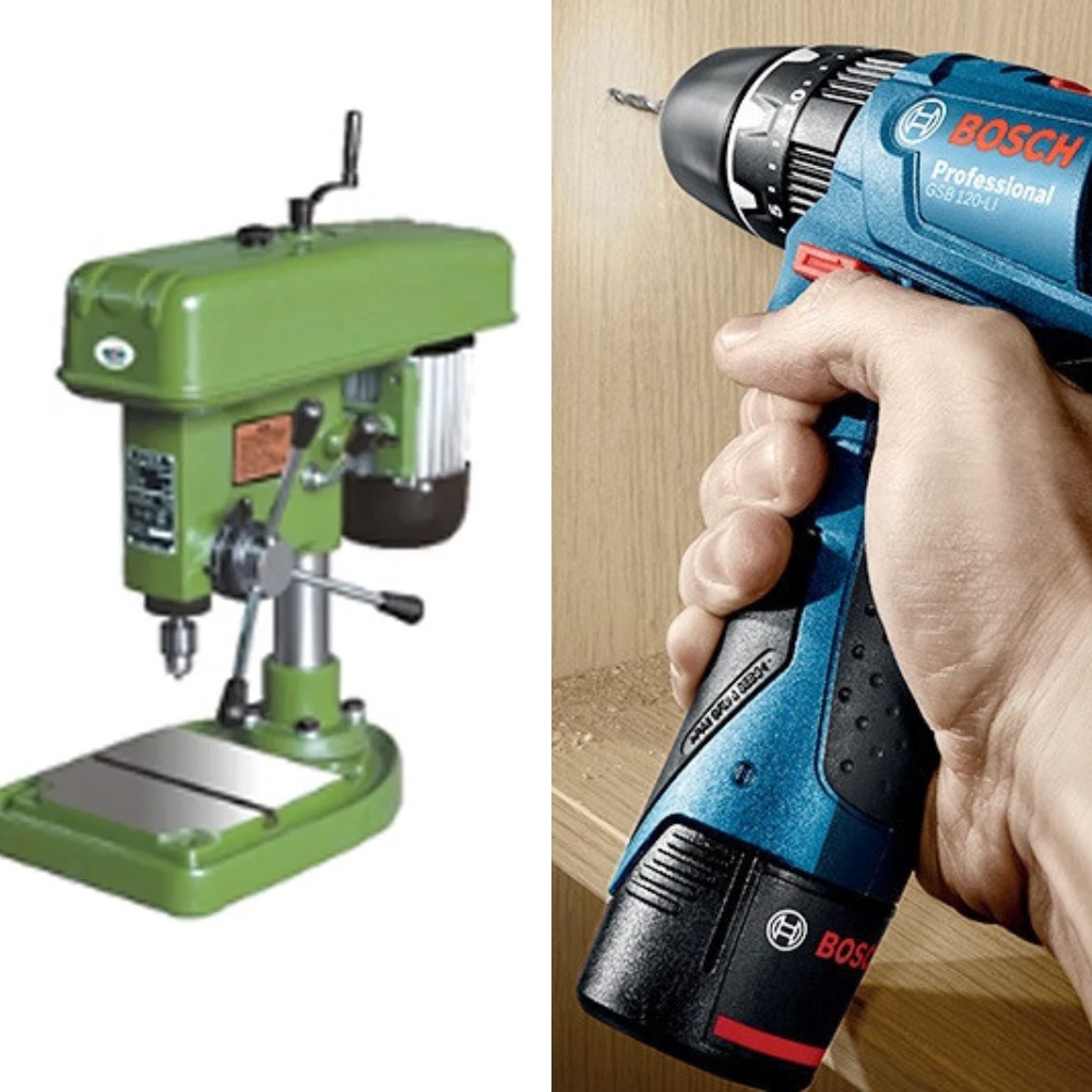 So sánh máy khoan bàn và máy khoan cầm tay